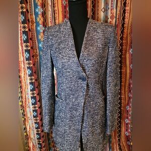 Zara Basic Navy Tweed Blazer Jacket – Size S – New Without Tags